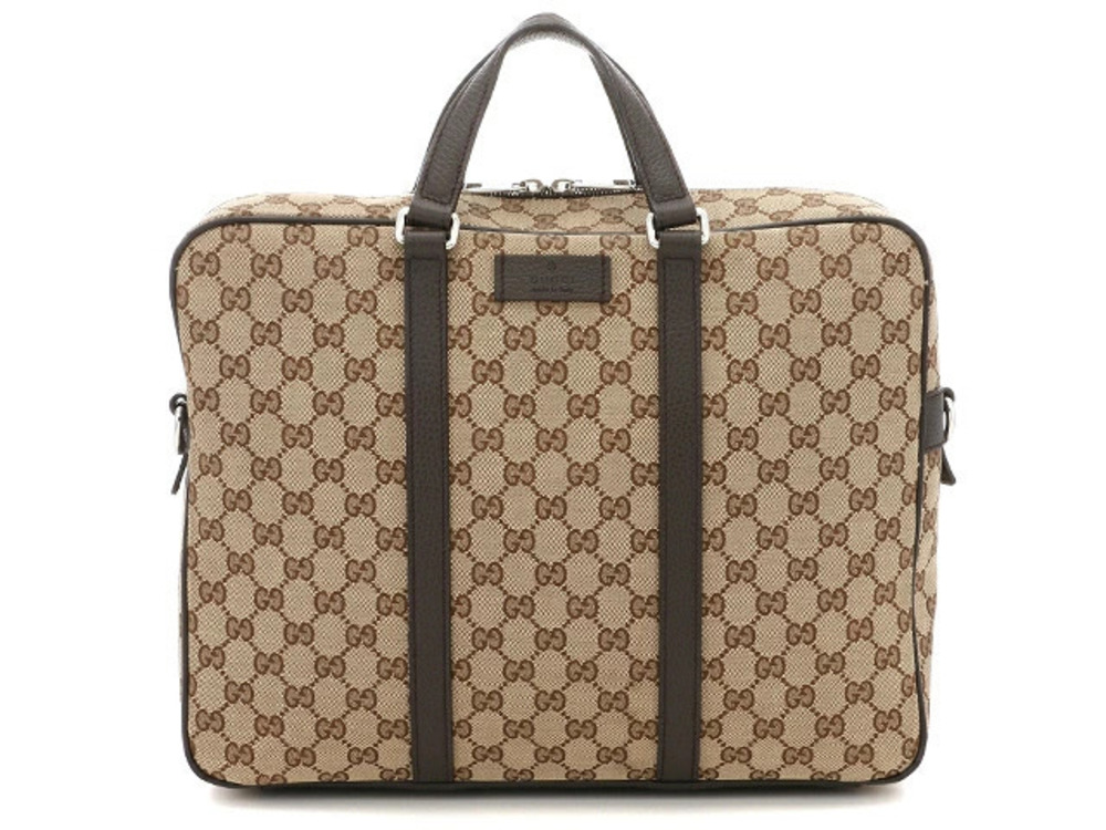 Gucci Briefcase Business Bag GG Canvas x Leather Beige Cream Brown Mark